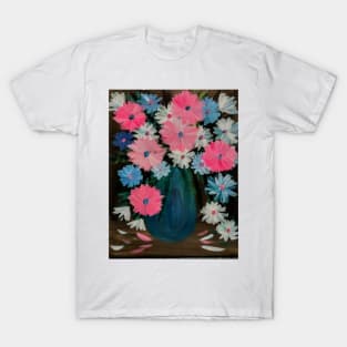 Pretty in pink flowers in a turquoise vase T-Shirt